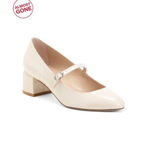 STUART WEITZMAN Chalk Made In Spain Patent Leather Gabby 45 Mary Jane Heels